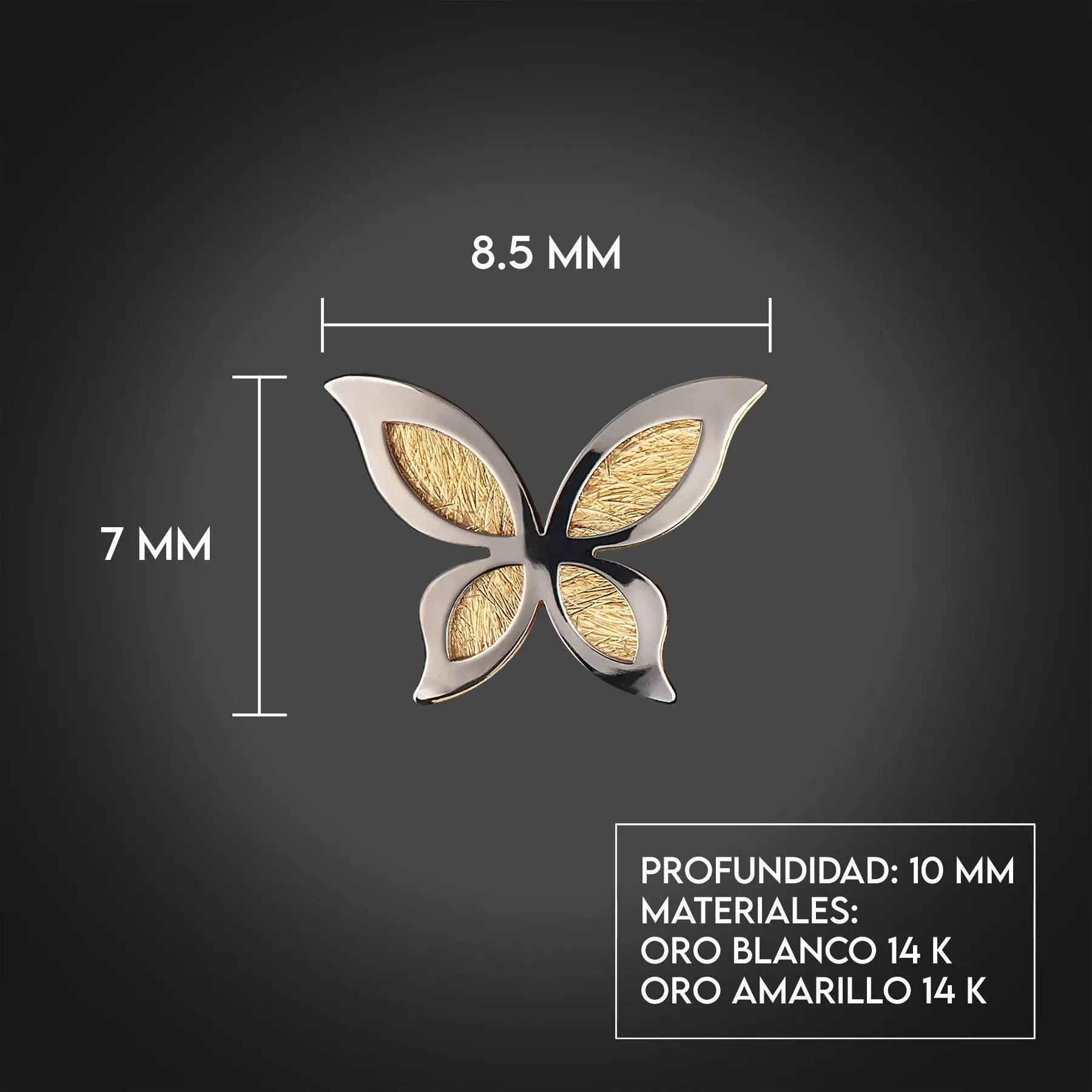 Aretes de oro 14K broquel Mariposas oro blanco y amarillo GIALLO JEWELRY