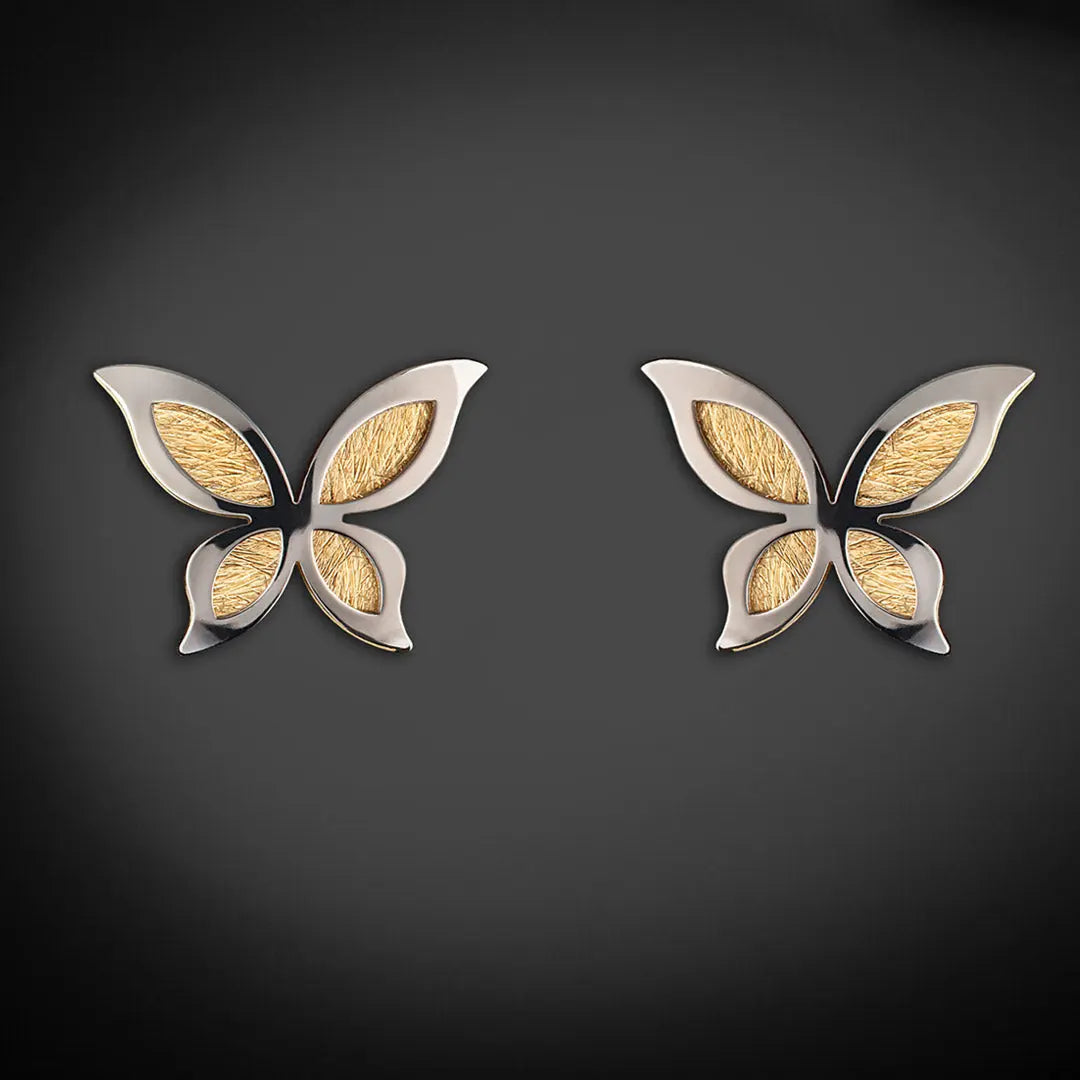 Aretes de oro 14K broquel Mariposas oro blanco y amarillo GIALLO JEWELRY