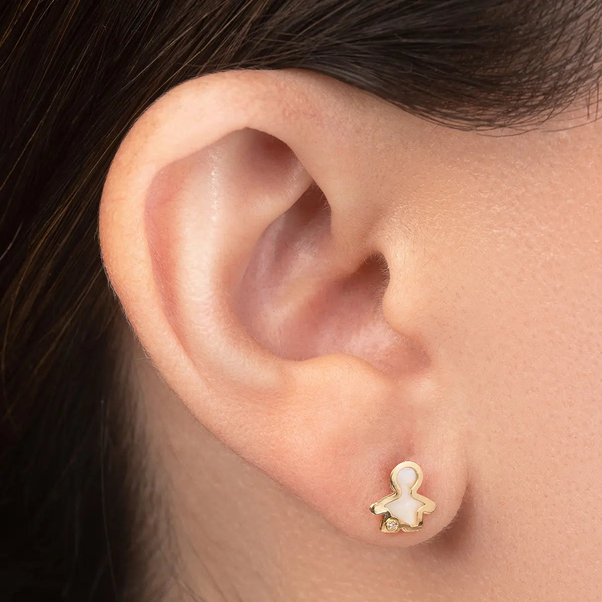 Aretes de oro 14K broquel Niño oro amarillo, madre perla y circonia GIALLO JEWELRY
