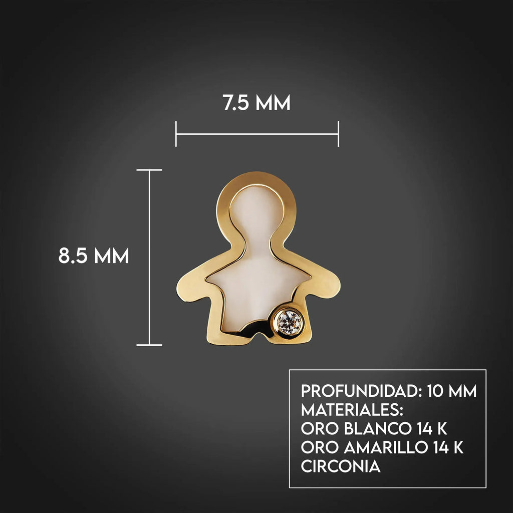 Aretes de oro 14K broquel Niño oro amarillo, madre perla y circonia GIALLO JEWELRY