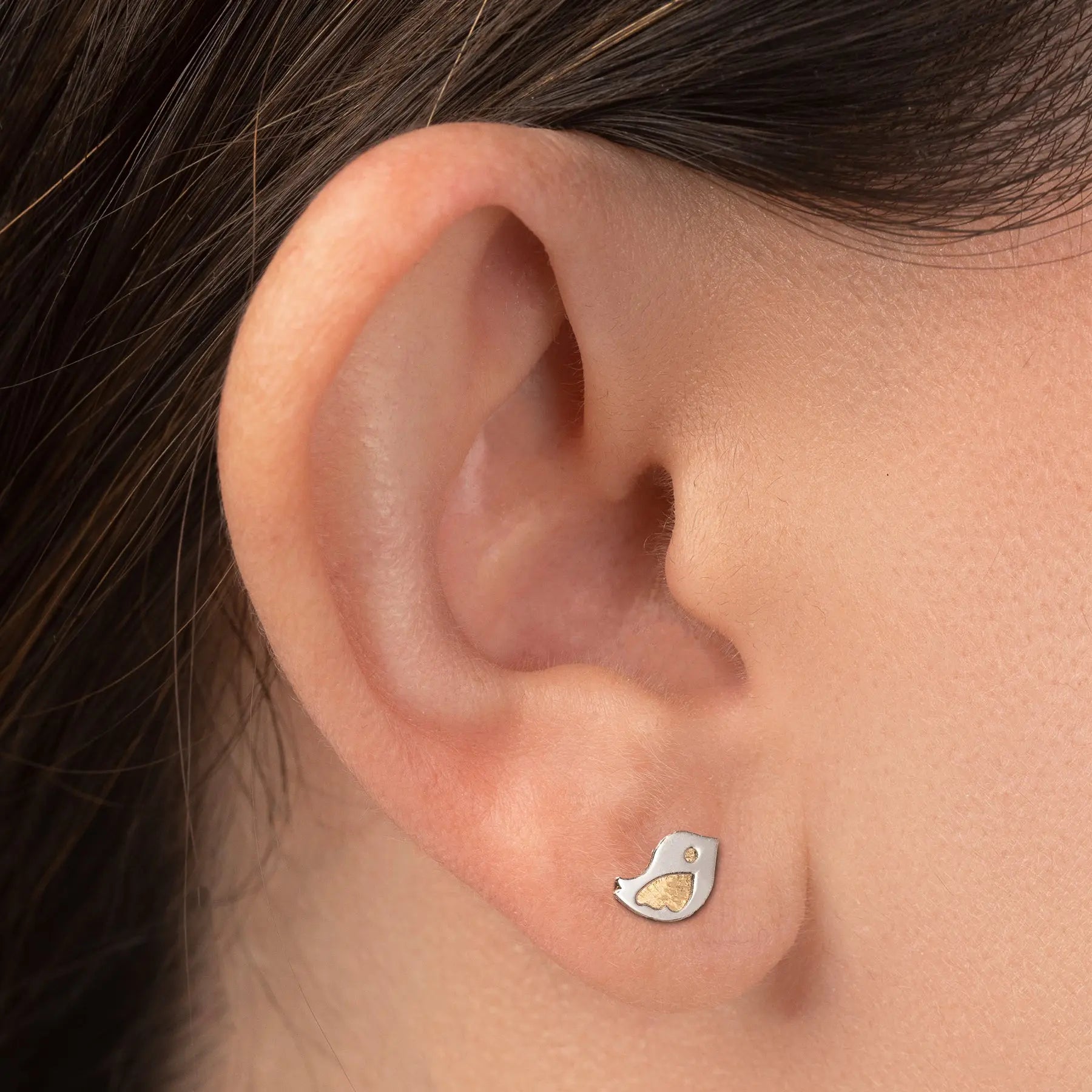 Aretes de oro 14K broquel Pájaro oro blanco y amarillo GIALLO JEWELRY