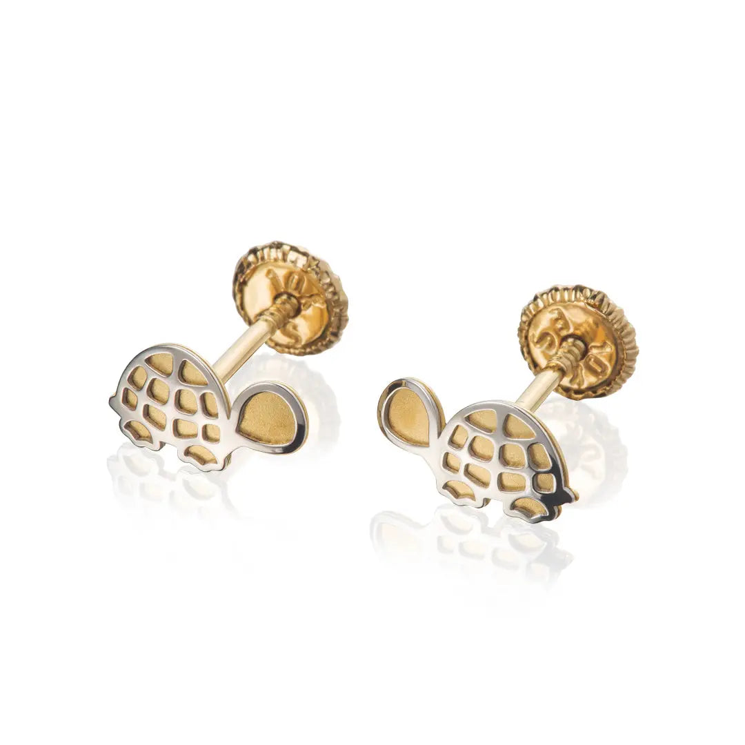 Aretes de oro 14K broquel Tortugas oro blanco y amarillo GIALLO JEWELRY
