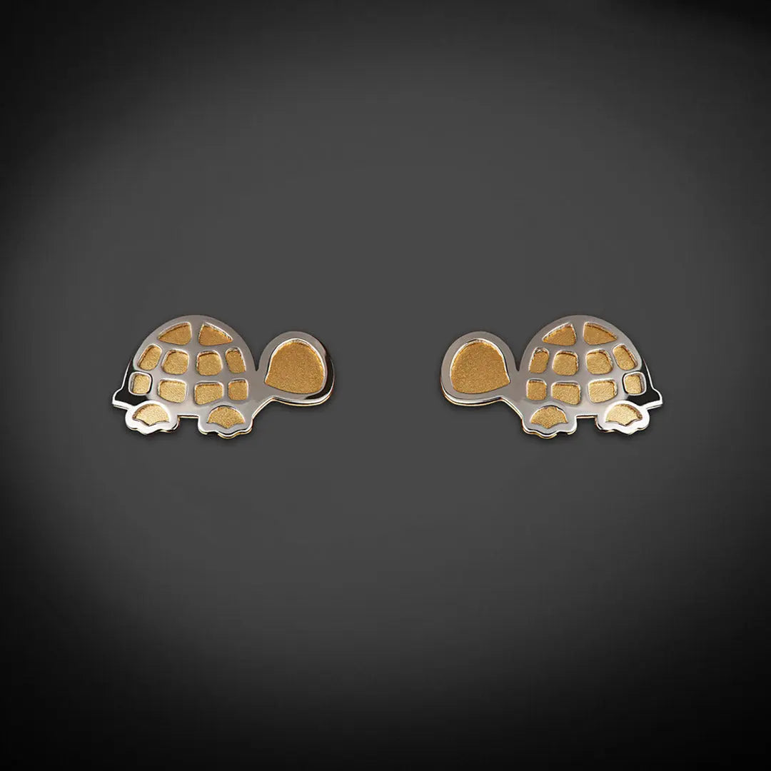 Aretes de oro 14K broquel Tortugas oro blanco y amarillo GIALLO JEWELRY