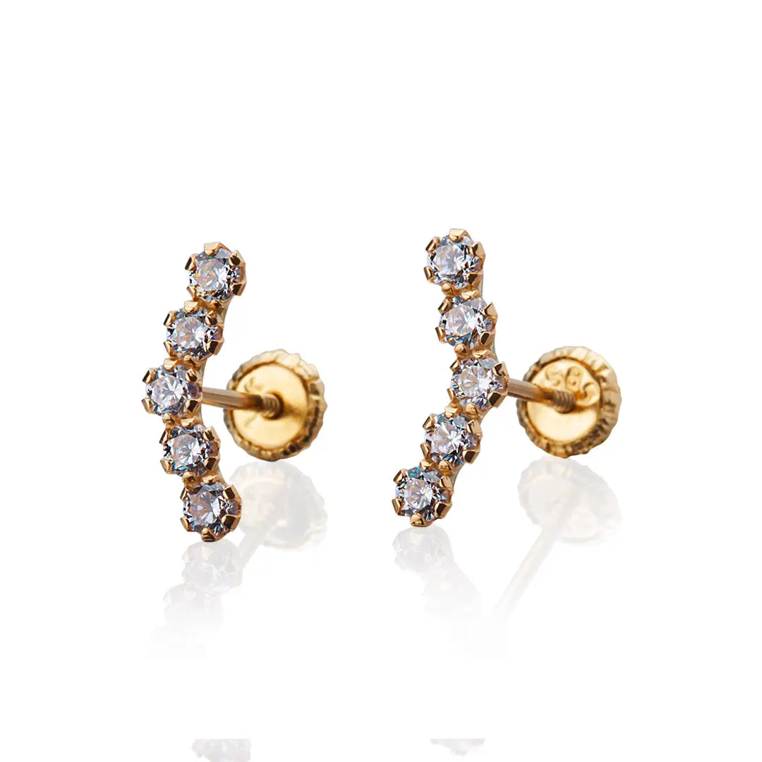 Aretes de oro 14k Broquel Constelación de Estrellas  de oro amarillo con circonias GIALLO JEWELRY