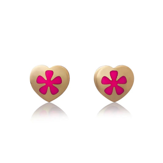 Aretes de oro 14k Broquel Corazón esmaltado de oro amarillo brillante GIALLO JEWELRY