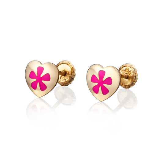 Aretes de oro 14k Broquel Corazón esmaltado de oro amarillo brillante GIALLO JEWELRY