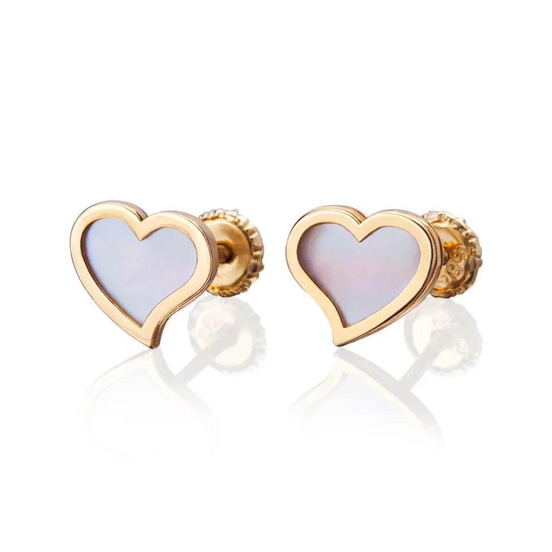 Aretes de oro 14k Broquel Corazón nube de oro amarillo brillante y madre perla GIALLO JEWELRY