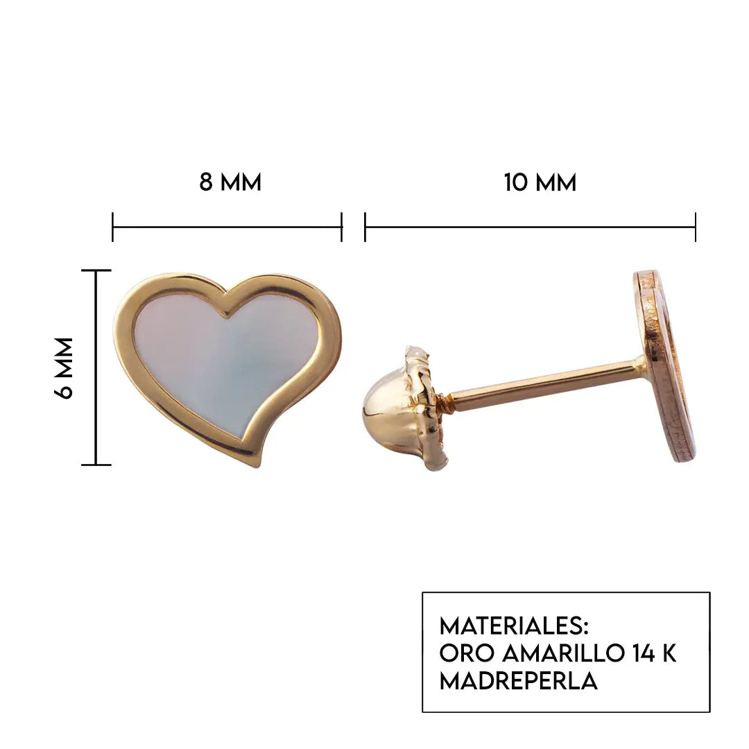 Aretes de oro 14k Broquel Corazón nube de oro amarillo brillante y madre perla GIALLO JEWELRY