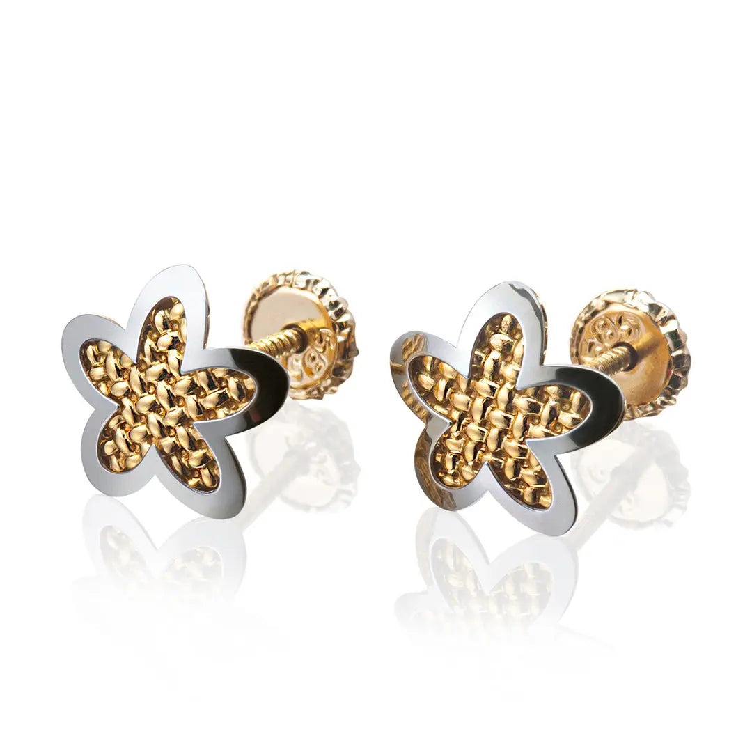 Aretes de oro 14k Broquel Estrella en nudos de oro con oro amarillo y oro blanco GIALLO JEWELRY