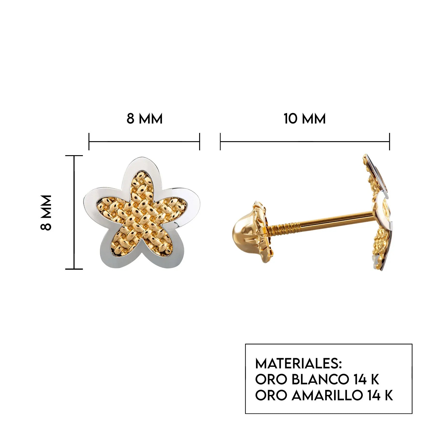 Aretes de oro 14k Broquel Estrella en nudos de oro con oro amarillo y oro blanco GIALLO JEWELRY