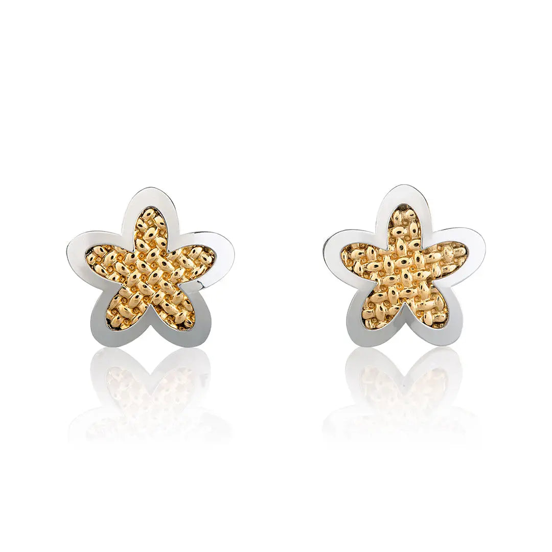 Aretes de oro 14k Broquel Estrella en nudos de oro con oro amarillo y oro blanco GIALLO JEWELRY