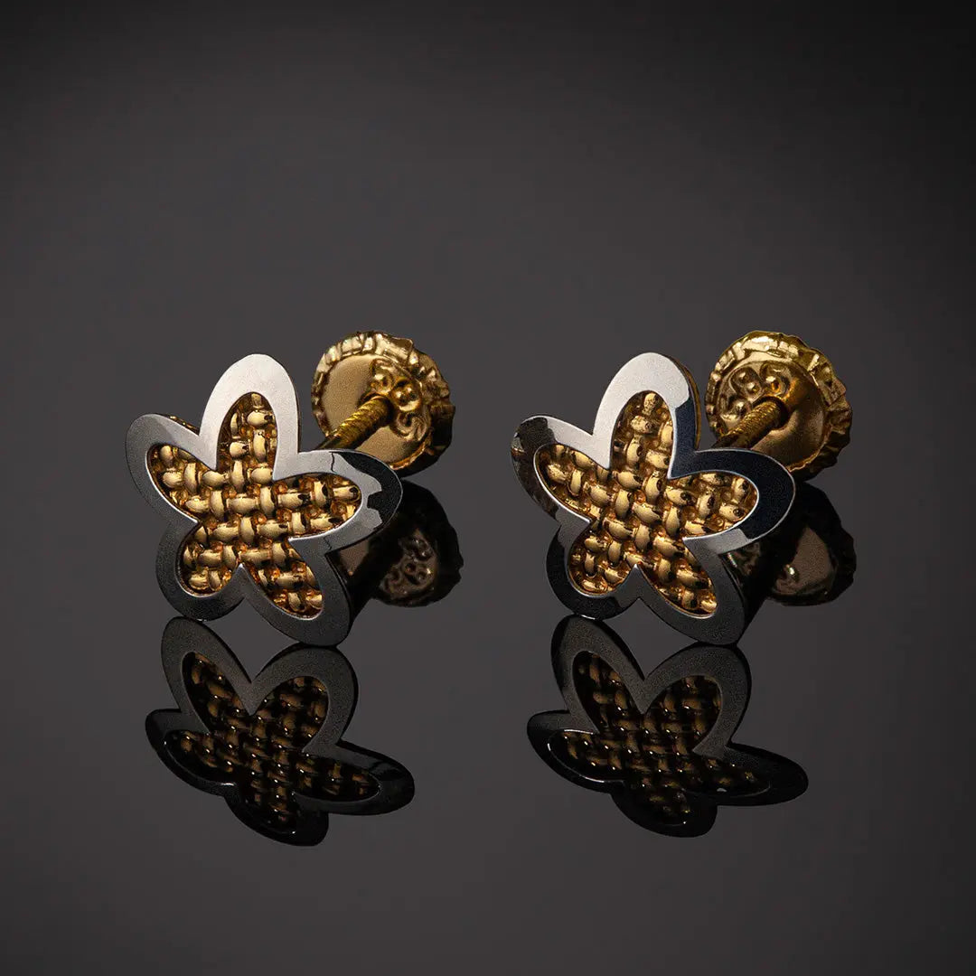 Aretes de oro 14k Broquel Estrella en nudos de oro con oro amarillo y oro blanco GIALLO JEWELRY