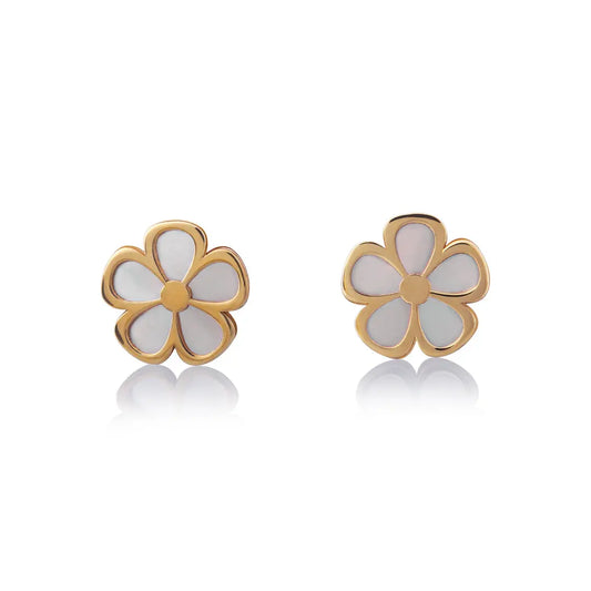 Aretes de oro 14k Broquel Flor espirea de oro amarillo y madre perla GIALLO JEWELRY