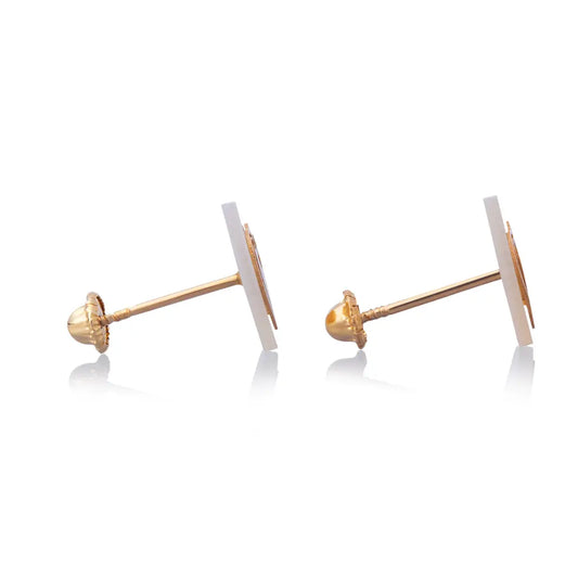 Aretes de oro 14k Broquel GIALLO COLLECTION Latido de corazón de oro amarillo con madre perla GIALLO JEWELRY