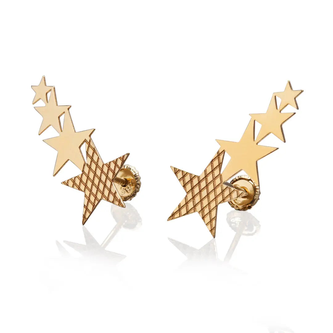 Aretes de oro 14k Broquel GIALLO COLLECTION Rock Star de oro amarillo brillante con cortes diamantados GIALLO JEWELRY