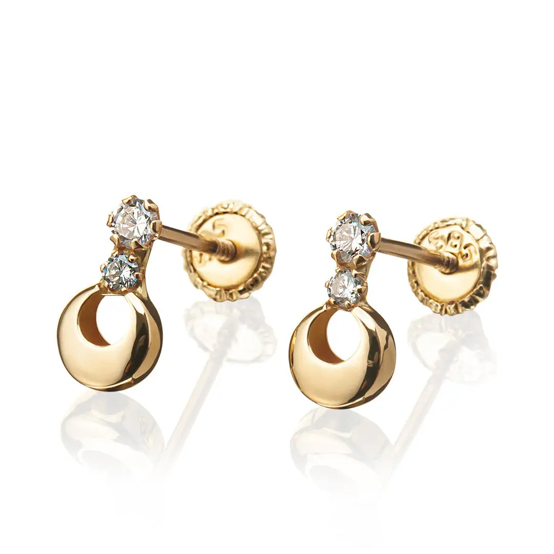 Aretes de oro 14k Broquel Gota de luna con oro amarillo y zirconias GIALLO JEWELRY