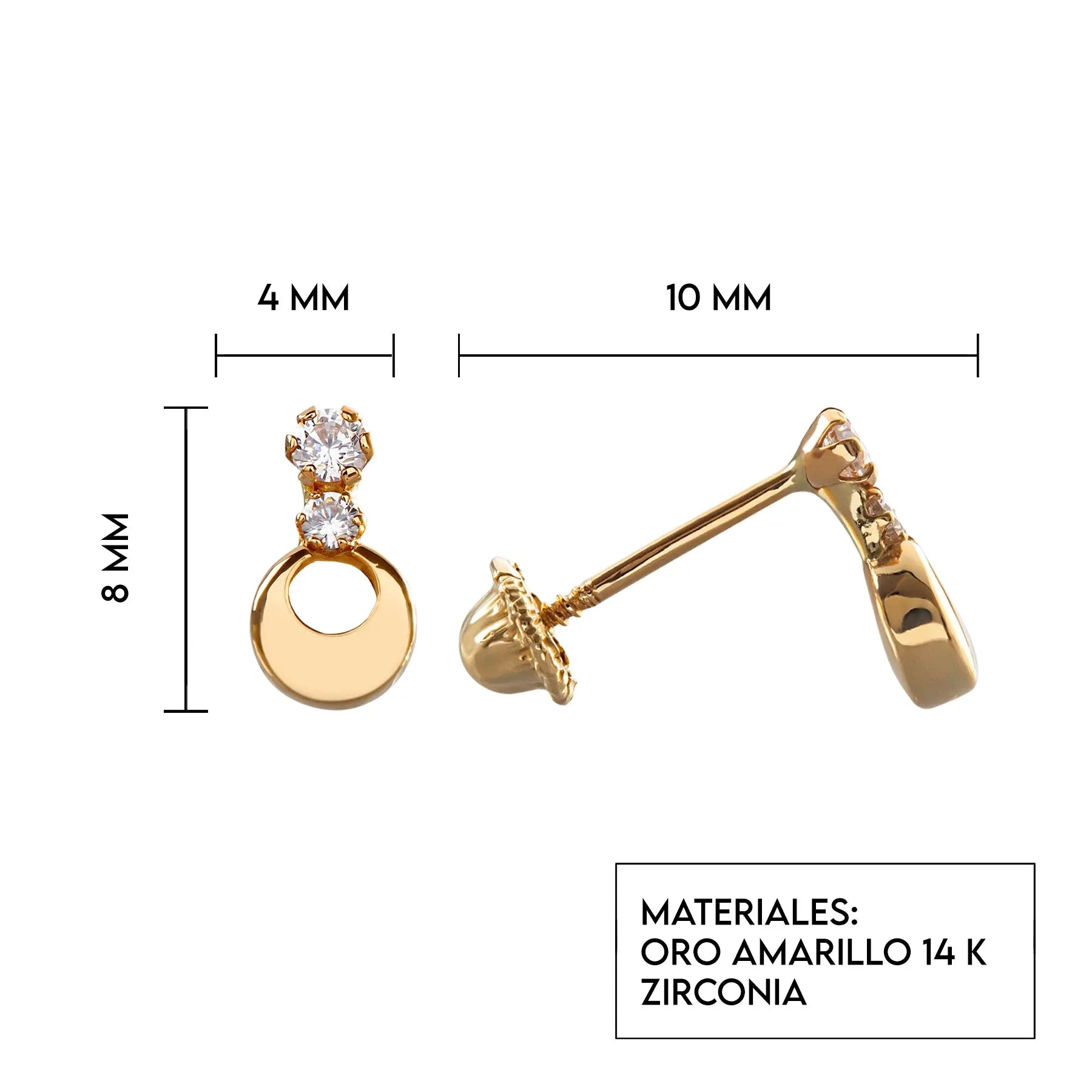 Aretes de oro 14k Broquel Gota de luna con oro amarillo y zirconias GIALLO JEWELRY