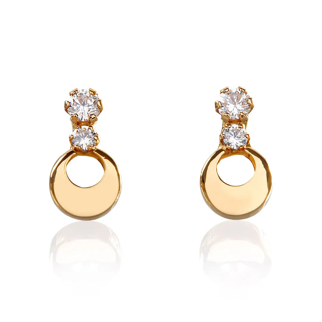 Aretes de oro 14k Broquel Gota de luna con oro amarillo y zirconias GIALLO JEWELRY