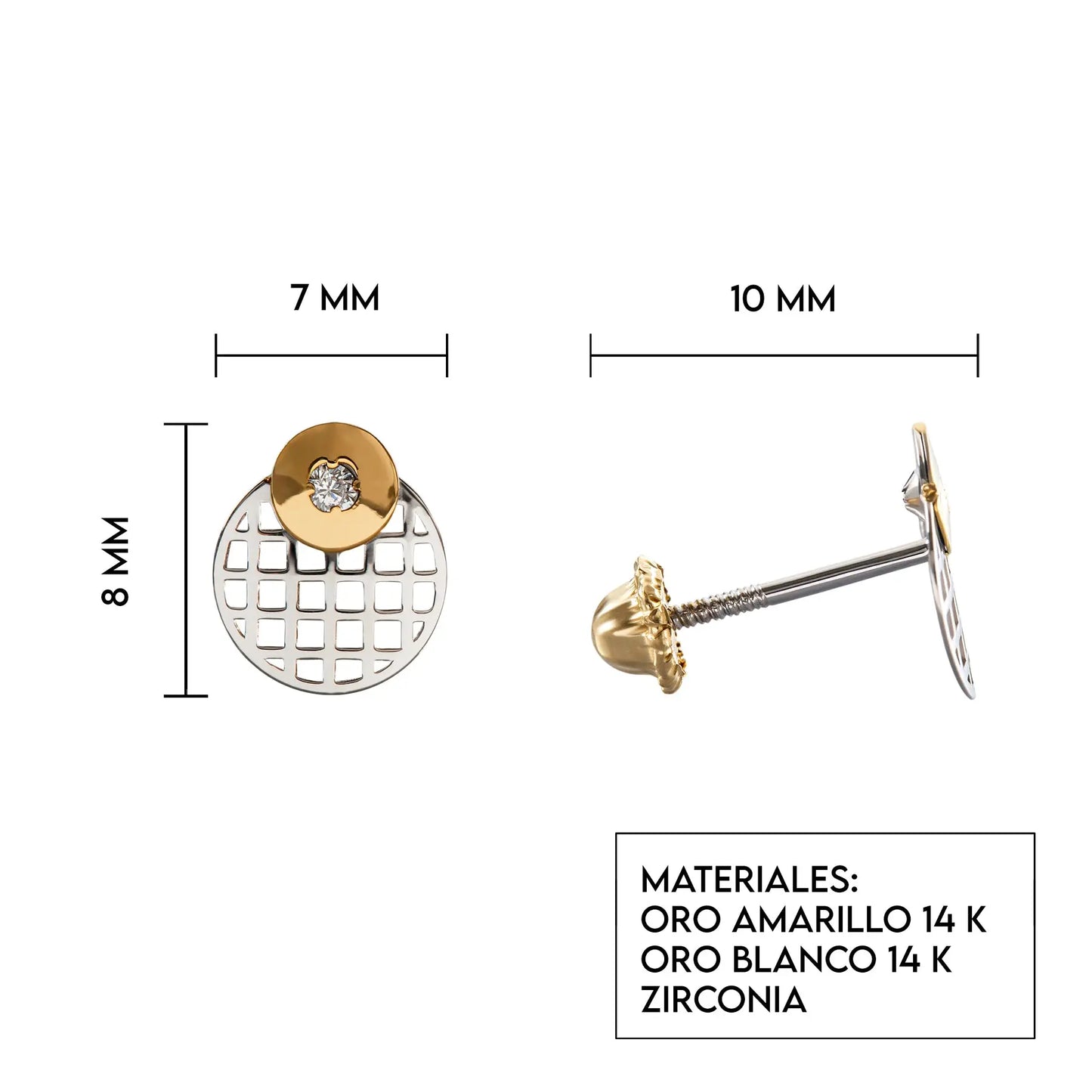 Aretes de oro 14k Broquel Ojo con oro amarillo, oro blanco y circonia GIALLO JEWELRY
