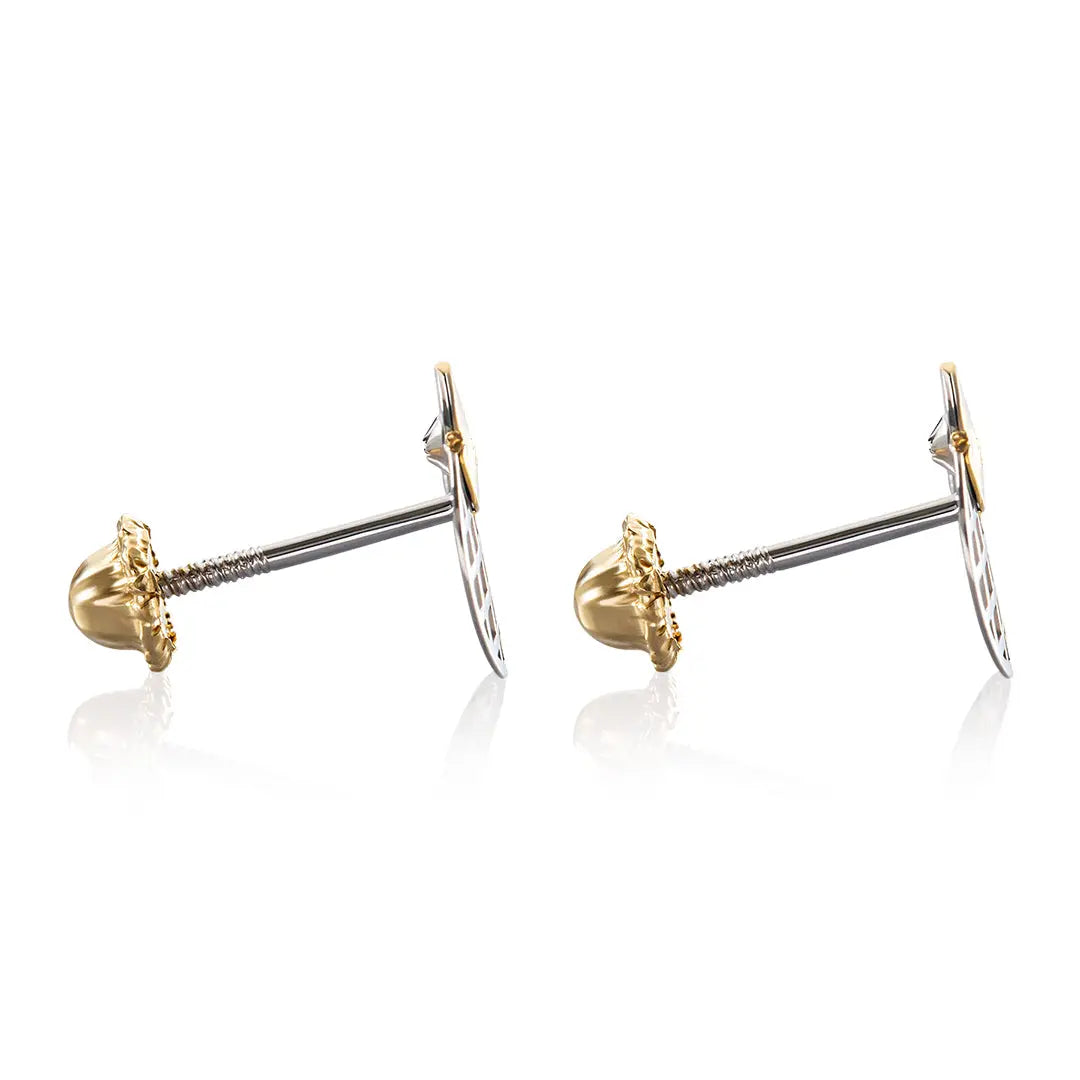 Aretes de oro 14k Broquel Ojo con oro amarillo, oro blanco y circonia GIALLO JEWELRY