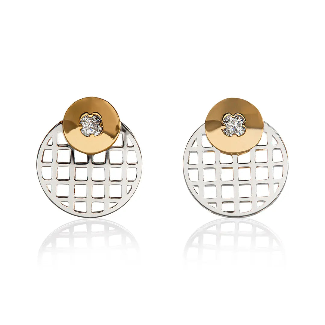 Aretes de oro 14k Broquel Ojo con oro amarillo, oro blanco y circonia GIALLO JEWELRY