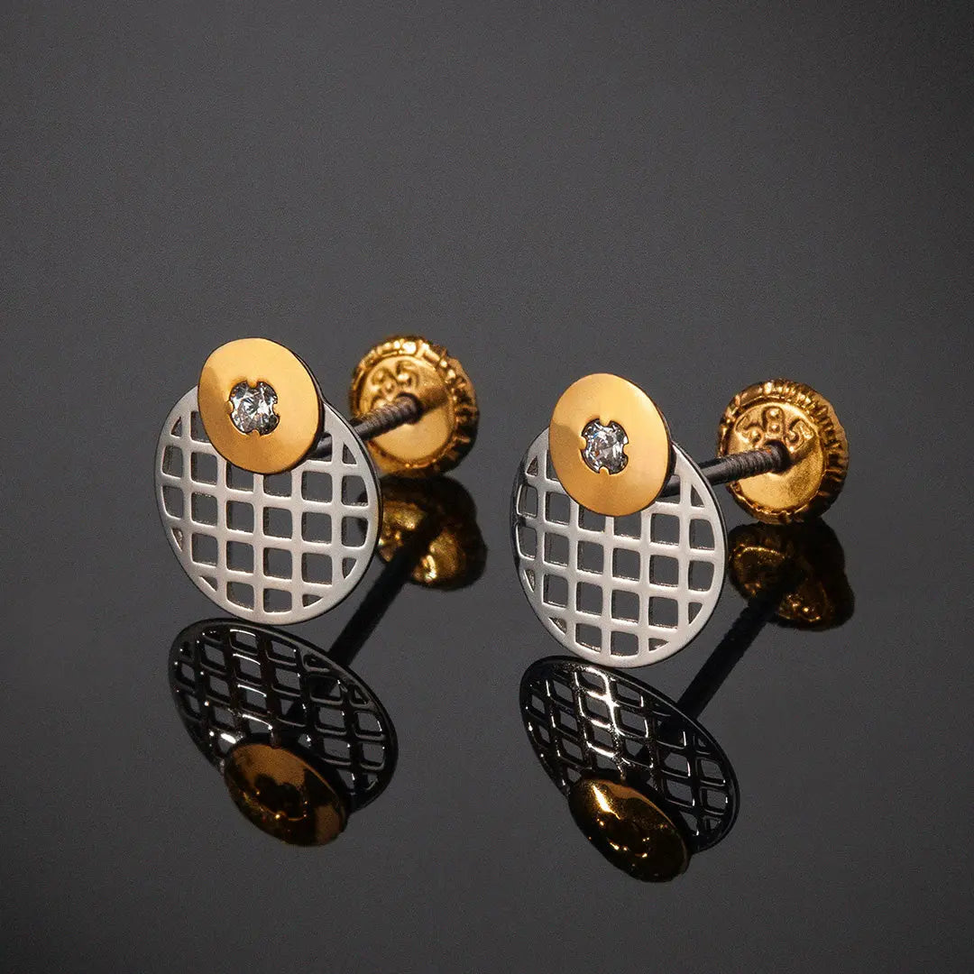 Aretes de oro 14k Broquel Ojo con oro amarillo, oro blanco y circonia GIALLO JEWELRY
