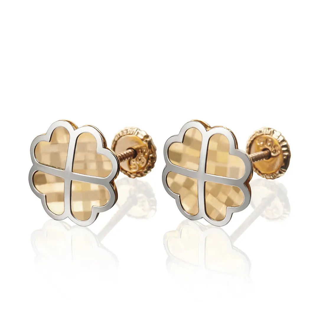Aretes de oro 14k Broquel Pay de corazones con oro amarillo y oro blanco GIALLO JEWELRY