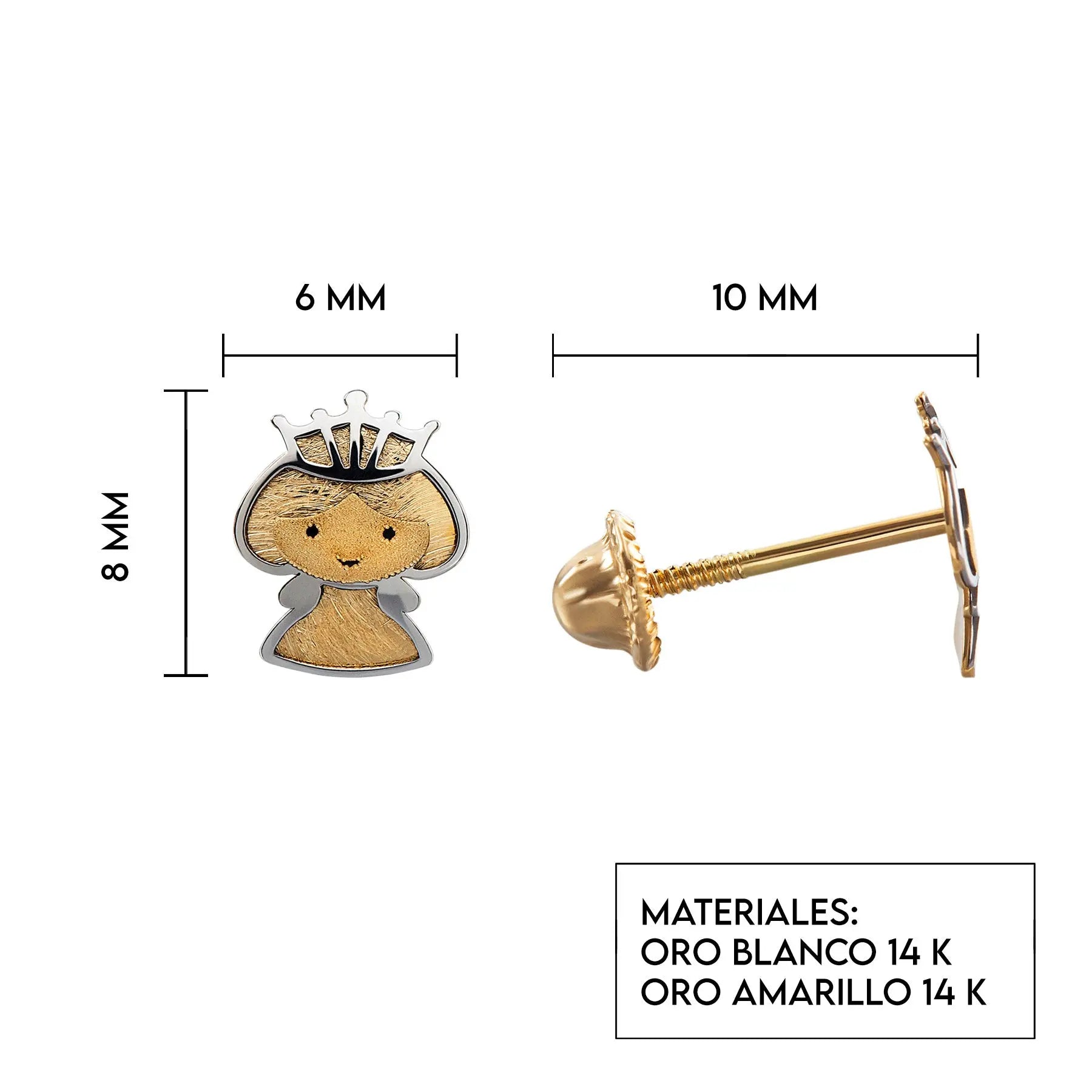 Aretes de oro 14k Broquel Princesa con oro amarillo GIALLO JEWELRY