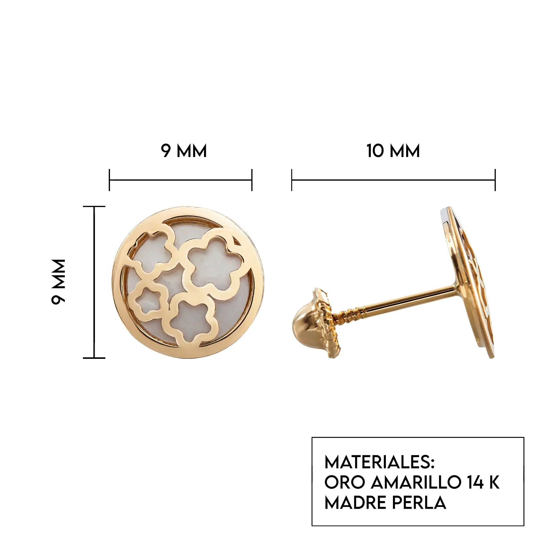 Aretes de oro 14k Broquel Red Floral con oro amarillo y madre perla GIALLO JEWELRY