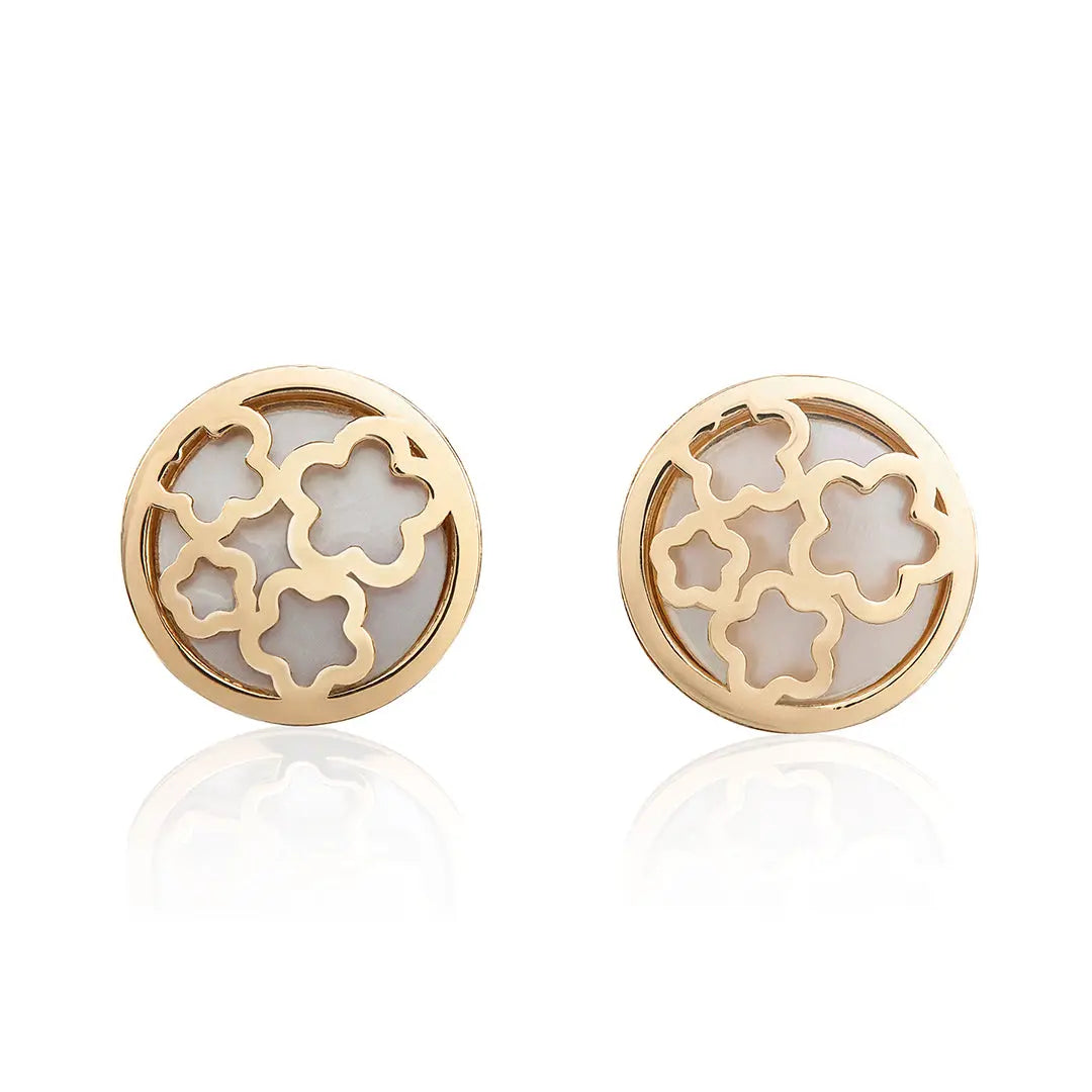 Aretes de oro 14k Broquel Red Floral con oro amarillo y madre perla GIALLO JEWELRY