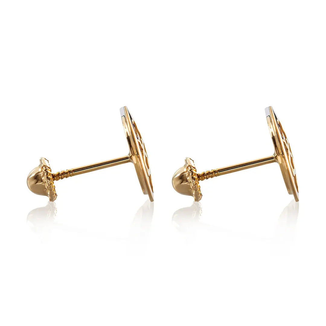 Aretes de oro 14k Broquel Red Floral con oro amarillo y madre perla GIALLO JEWELRY