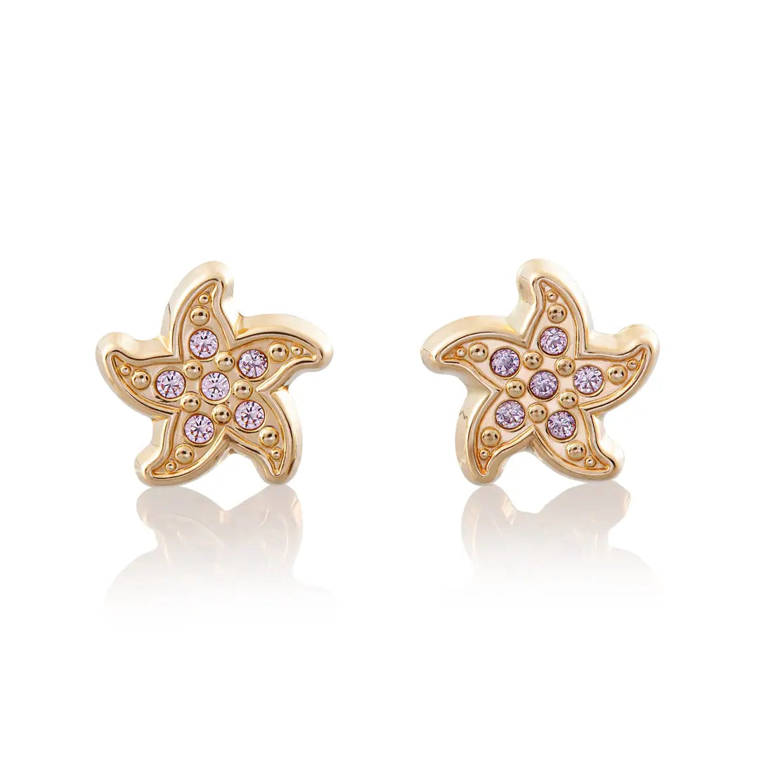 Aretes de oro 14k broquel Estrella de mar con oro amarillo y circonias moradas GIALLO JEWELRY