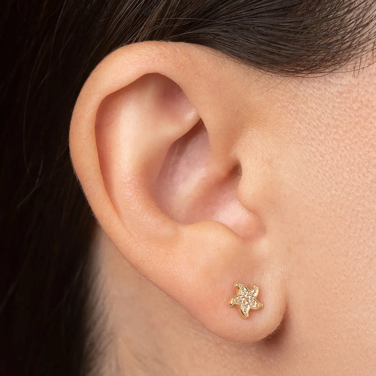 Aretes de oro 14k broquel Estrella de mar con oro amarillo y circonias moradas GIALLO JEWELRY