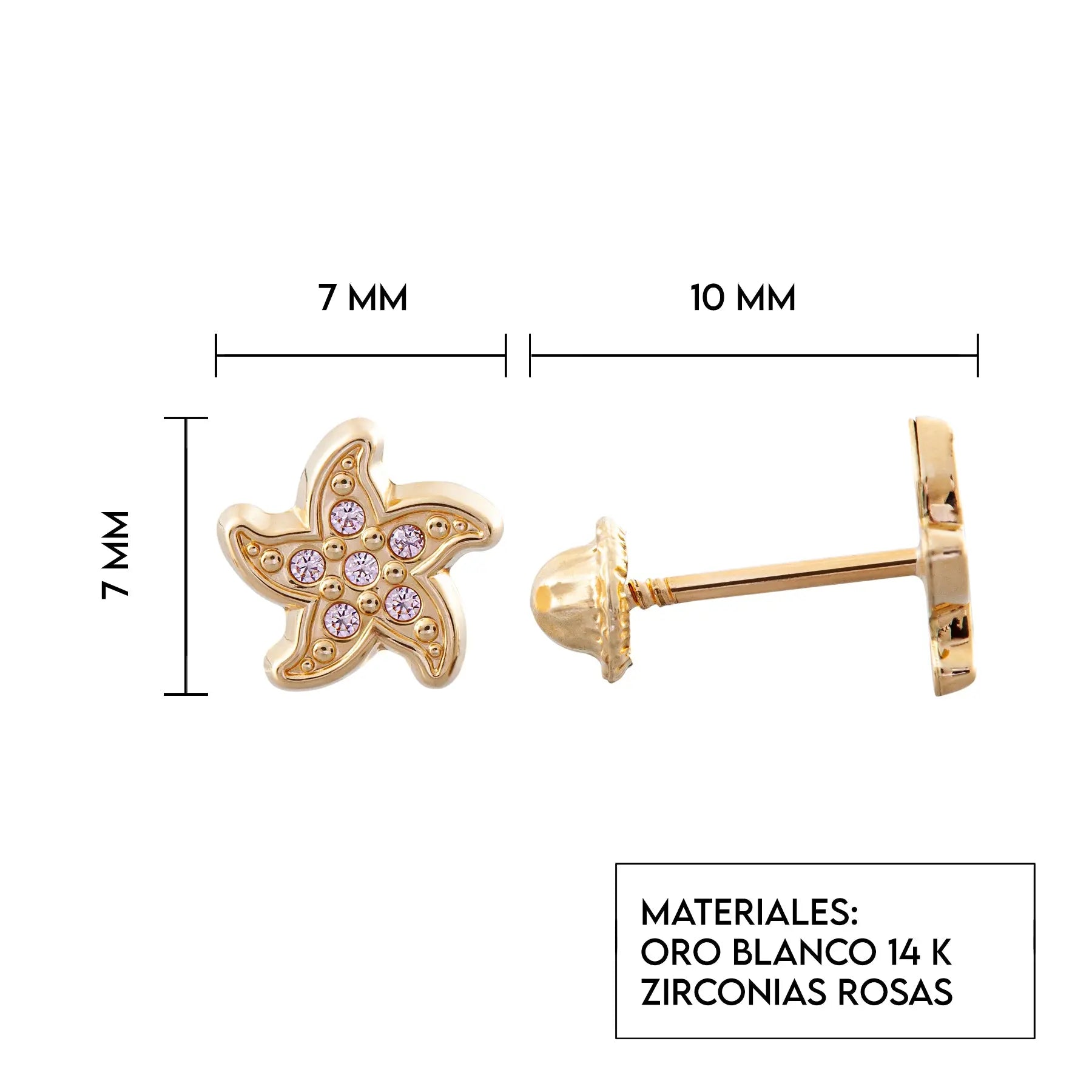 Aretes de oro 14k broquel Estrella de mar con oro amarillo y circonias moradas GIALLO JEWELRY