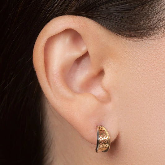 Aretes de oro 14k broquel Hoja con red estrellas oro amarillo brillante y oro blanco brillante GIALLO JEWELRY