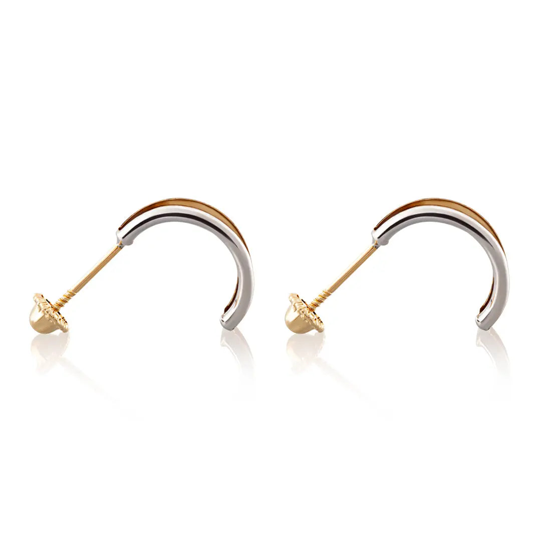 Aretes de oro 14k broquel Hoja con red estrellas oro amarillo brillante y oro blanco brillante GIALLO JEWELRY