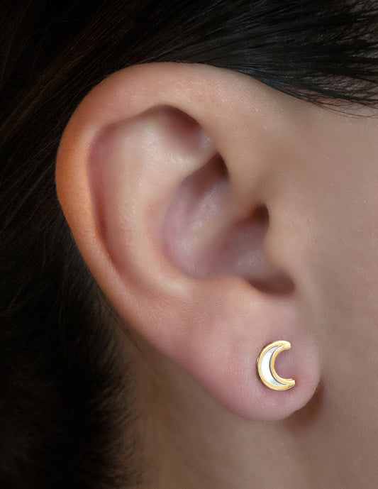 Aretes de oro 14k Broquel Lunas de oro amarillo con madre perla